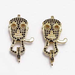 Real 18K Gold Plated Brass Micro Pave Cubic Zirconia Lobster Claw Clasps, Long-Lasting Plated, Skull, Real 18K Gold Plated, Ring: 10x8x2mm, Hole: 1.2mm, Skull: 25.5x13x7.5mm, Hole: 1.6mm