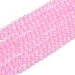 Pearl Pink Electroplated Natural Quartz Crystal Beads Strands, Faceted, Round, 2mm, Hole: 0.5mm, about 169pcs/strand, 15.7 inch(40cm)
