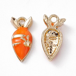 Orange Alloy Enamel Pendants, Golden, Carrot with Rabbit Charm, Orange, 17x8x3.5mm, Hole: 1.8mm