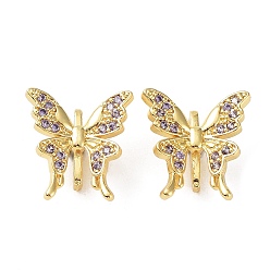 Real 18K Gold Plated Brass Micro Pave Cubic Zirconia Multi-Strand Links, Butterfly, Real 18K Gold Plated, 15x14.5x7mm, Hole: 1.4mm