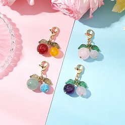 Смешанные камни Подвесные украшения из вишневого натурального сердолика, розового кварца, окрашенного малайзийского нефрита, окрашенного кракле-агата, зеленого авантюрина, аметиста и кошачьего глаза, с 304 из нержавеющей стали Lobster Claw застежками, 29 мм, 4 шт / комплект