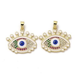 Белый Латунные микро проложить кубического циркония подвески, без кадмия, без никеля и без свинца, с эмалью, Злые чары глаз, реальный 18 k позолоченный, белые, 20.5x24.5x4.5 мм, отверстие : 2.5x4 мм