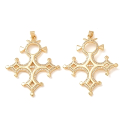 Chapado en Oro Real 18K Colgantes grandes de latón micro pavé de circonita cúbica transparente, encantos cruzados, chapado en rack, larga duración plateado, sin plomo y el cadmio, real 18 k chapado en oro, 57x41.5x3 mm, agujero: 4.5 mm