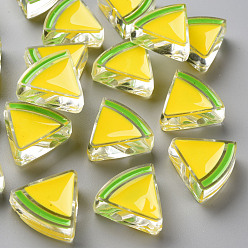 Yellow Transparent Enamel Acrylic Beads, Watermelon, Yellow, 23.5x25.5x9mm, Hole: 3.5mm