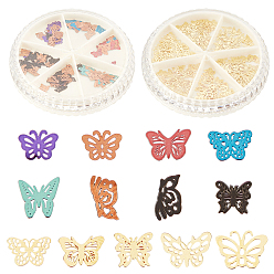 Mixed Color 2 Boxes Brass Cabochons, Nail Art Decoration Accessories, DIY Crystal Epoxy Resin Material Filling, Hollow Butterfly, Mixed Color, 4~5x5.2~7mm, 2 colors, 1box/color, 2boxes/set