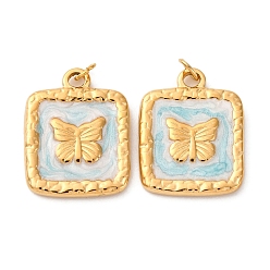 Светло-Синий 304 нержавеющей стальной эмали подвески, квадрат с подвеской-бабочкой, с целью перехода в кольце, ионное покрытие (ip), реальный 18 k позолоченный, голубой, 16x12x2.5 мм, отверстие : 2.5 мм