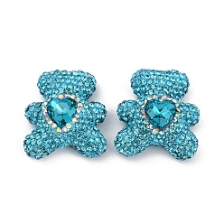 Аквамарин Ручной полимерной глины шариков Rhinestone, бусины в виде диско-шара с медведем, аквамарин, 31x28x13 мм, отверстие : 1.6 мм