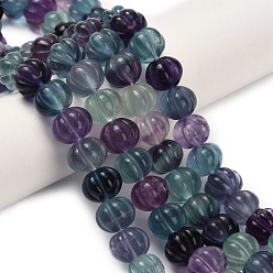 Флюорит Нити резных бусин из натурального флюорита, тыква, 10x8~8.5 мм, отверстие : 0.9 мм, около 49 шт / нитка, 15.67'' (39.8 см)