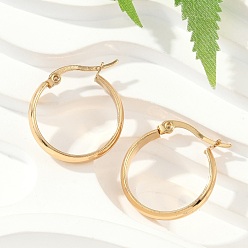 Золотой Серьги из 201 нержавеющей стали, с 304 штифтов из нержавеющей стали, вакуумное покрытие pvd, плоско-круглые, золотые, 23x4 мм