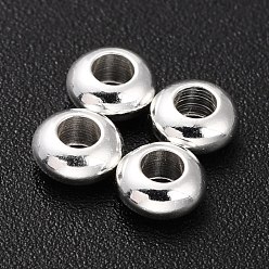 Посеребрённый Латунные бусины, долговечный, рондель, 925 серебро покрытием, 3.8x1.6 мм, отверстие : 1.6 мм