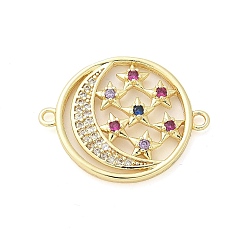 Луна Шармы из латуни с микро-паве, разноцветные фианиты, реальный 18 k позолоченный, луна, 22.5x17.5x2.5 мм, отверстие : 1.2 мм