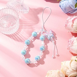 Голубой Акриловые планки мобильного, с пластиковыми и стеклянными бусинами, бабочка, голубой, 212 мм