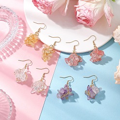 Золотой Серьги-подвески из натуральных смешанных камней и стеклянных бусин, с 304 крючками для сережек из нержавеющей стали и квадратными латунными соединительными кольцами, золотые, 42~44x20.5~24 мм