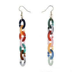 Colorful Acrylic Cable Chain Dangle Earrings, with Golden Plated Brass Earring Hooks, Oval, Colorful, 92mm, Pin: 0.7mm