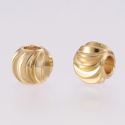 Real 18K Gold Plated Brass Spacer Beads, Long-Lasting Plated, Corrugated Round, Real 18K Gold Plated, 5x4mm, Hole: 2mm