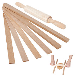 Светло-коричневый 12шт. валик для глины из МДФ, инструменты моделирования, прямоугольные, с 1деревянной скалкой из ПК, загар, 337x20x3~9 мм