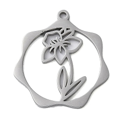 Stainless Steel Color Non-Tarnish 304 Stainless Steel Pendants, Flower, Stainless Steel Color, 23.5x21.5x1mm, Hole: 1.5mm