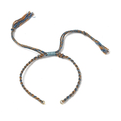 Разноцветный Плетеный браслет из хлопкового шнура, с латунными кольцами золотистого оттенка, красочный, 6-3/4~10-3/8 дюйм (17~26.5 см)