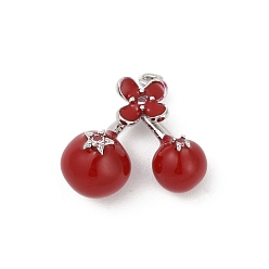 Платина Латунные подвески с красной эмалью, долговечный, без кадмия и без свинца, стойки покрытие, вишневое очарование, платина, 17x19.5x10.5 мм, отверстие : 1.4 мм