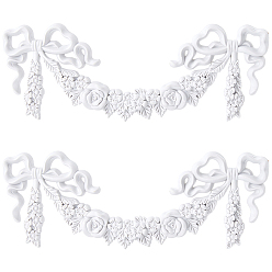 Gris Clair Applique décorative en PVC sculptée, incrustation artisanale, décoration de la maison de meubles onlay non peints, bowknot & fleurs, gainsboro, 180x70x9mm