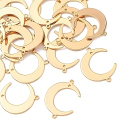 Chapado en Oro Real 18K Dijes conectores de latón Shegrace, enlaces de la luna, sin cadmio, plomo, níquel, real 18 k chapado en oro, 22.5x17x1 mm, agujero: 1 mm
