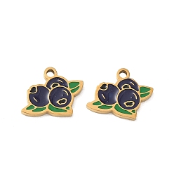 Blueberry Фрукты 304 подвески из нержавеющей стали с эмалью, золотые, ионное покрытие (ip), черничные чары, 11.5x14.5x1.5 мм, отверстие : 1.5 мм