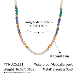 Coloré Été 304 Colliers en acier inoxydable, pierres naturelles et perles d'eau douce pour femmes, or, colorées, 18.50 pouce (47 cm)