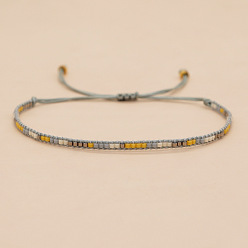 Серебро Богемные плетеные регулируемые браслеты из стеклянного бисера, украшения из волоконного шнура для женщин, серебряные, 0.79 дюйм (2 см)