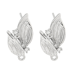 Платина Латунные серьги-гвоздики из циркония, овальные, платина, 18x9.4 мм, отверстие : 1 мм, штифты : 11.5x0.8 мм