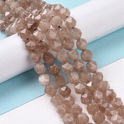 Rosy Brown Natural Quartz Beads Strands, Faceted Polygon, Dyed & Heated, Rosy Brown, 7.5~8x8x8mm, Hole: 1.2mm, about 48pcs/strand, 15.35 inch(39cm)