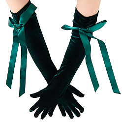 Темно-Зеленый Бархатные женские длинные перчатки, для свадебных чаепитий выпускного вечера, темно-зеленый, 525x100x7.5 мм