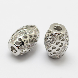 Platinum Brass Micro Pave Cubic Zirconia Beads, Column, Lead Free & Nickel Free, Platinum, 8x11mm, Hole: 2.5mm