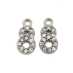 Number 304 подвески из нержавеющей стали, с кристально горный хрусталь, числовые прелести, число, 9x5x1 мм, отверстие : 1 мм