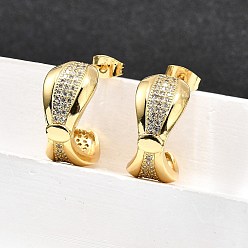 Bowknot Женские серьги-гвоздики из латуни с микропаве и прозрачным кубическим цирконием, реальный 18 k позолоченный, бантом, 19.5x23x10 мм