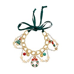 чирок Рождественские браслеты с подвесками из сплава, эмали, искусственного жемчуга и полиэстера для женщин, рождественский венок и рождественская елка, зелено-синие, 19-3/4 дюйм (50 см)