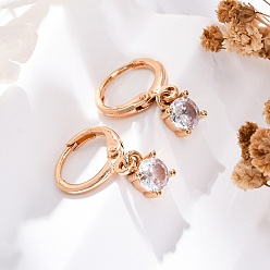 Золотой Квадратные серьги-подвески с микропаве из латуни и прозрачными кубическими цирконами, стойки покрытие, долговечный, без свинца и без кадмия, золотые, 20.5x5 мм