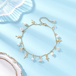 White Moonstone Браслеты на ногу с кисточками из натурального белого лунного камня и круглого жемчуга, украшения из латуни для женщин, реальный 18 k позолоченный, 9-3/8 дюйм (238 мм)