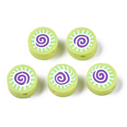 Gelb-grün Manuell Polymer Ton Perlen, für DIY Schmuck Bastelbedarf, flach rund mit Sonne, gelb-grün, 9.5x4.5~5 mm, Bohrung: 1.6 mm