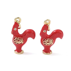 Настоящее золото 18K Латунные микропаве прозрачные подвески с фианитом, Эмаль стиле, долговечный, без кадмия и без свинца, стойки покрытие, талисманы петуха, реальный 18 k позолоченный, 20.5x13.5x5 мм, Перейти кольцо: 5x0.8 мм, внутренний диаметр: 3.5 мм