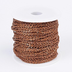 Red Copper Iron Cable Chains, Unwelded, with Spool, Flat Oval, Cadmium Free & Nickel Free & Lead Free, Red Copper, 4.1x3x0.5mm, about 328.08 Feet(100m)/roll