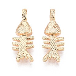 Настоящее золото 18K Латунные подвески, рыбьей костью, реальный 18 k позолоченный, 18.5x7.5x4.5 мм, отверстие : 2.7x2 мм