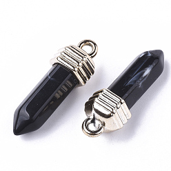 Черный Акриловые заостренные подвески, с пластмассой ccb, Стиль имитация драгоценных камней, пуля, золотой свет, чёрные, 37x13.5x12 мм, отверстие : 3 мм