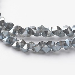 Светлый Стально-синий Гальванические стеклянные бусины, имитация нефрита, гальваническое покрытие, граненые, алмаз, светло-стальной синий, 4x4 мм, отверстие : 1 мм, около 143 шт / нитка, 11.8 дюйм