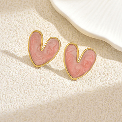 Pink Серьги-гвоздики в форме сердца из нержавеющей стали, золотые, розовые, 24.3x22.6 мм