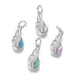 (52) Непрозрачная лаванда Латуни циркония кубической подвески, с синтетическим опалом, крыло, платина, разноцветные, 18.5x8x2.5 мм, отверстие : 4 мм