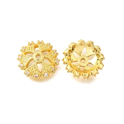 Настоящее золото 18K Колпачки для бусин из прозрачного кубического циркония в форме цветка из латуни, долговечный, без кадмия и без свинца, стойки покрытие, реальный 18 k позолоченный, 15x4.5 мм, отверстие : 1.6 мм