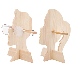 Bisque 2Sets 2 Style Wood Glasses Displays Stands, Man Head, Bisque, 1set/style