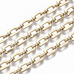 Light Gold Латунные цепочки, прямоугольные звенья цепи, несварные, с катушкой, золотой свет, Прямоугольник: 6.5x4.6x1 мм, ссылка: 5.8x2.5x1.2 mm, около 16.4 футов (5 м) / рулон