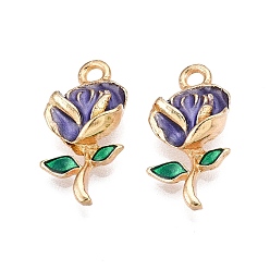 Средний Фиолетовый Стойки обшивки сплава эмали подвески, без кадмия, без никеля и без свинца, золотой свет, цветочный шарм, средне фиолетовый, 18.5x9.5x5 мм, отверстие : 1.8 мм