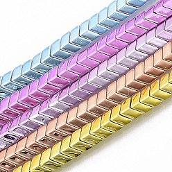 Mixed Color Electroplated Non-magnetic Synthetic Hematite Beads Strands, Arrows, Mixed Color, 7x8x4mm, Hole: 0.9mm, about 94~96pcs/Strand, 15.75 inch(40cm)